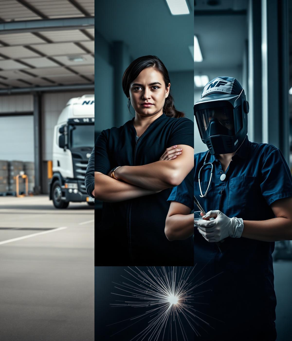 Truck driver, nurse and skilled industrial technician representing SOS Euro Migration talent